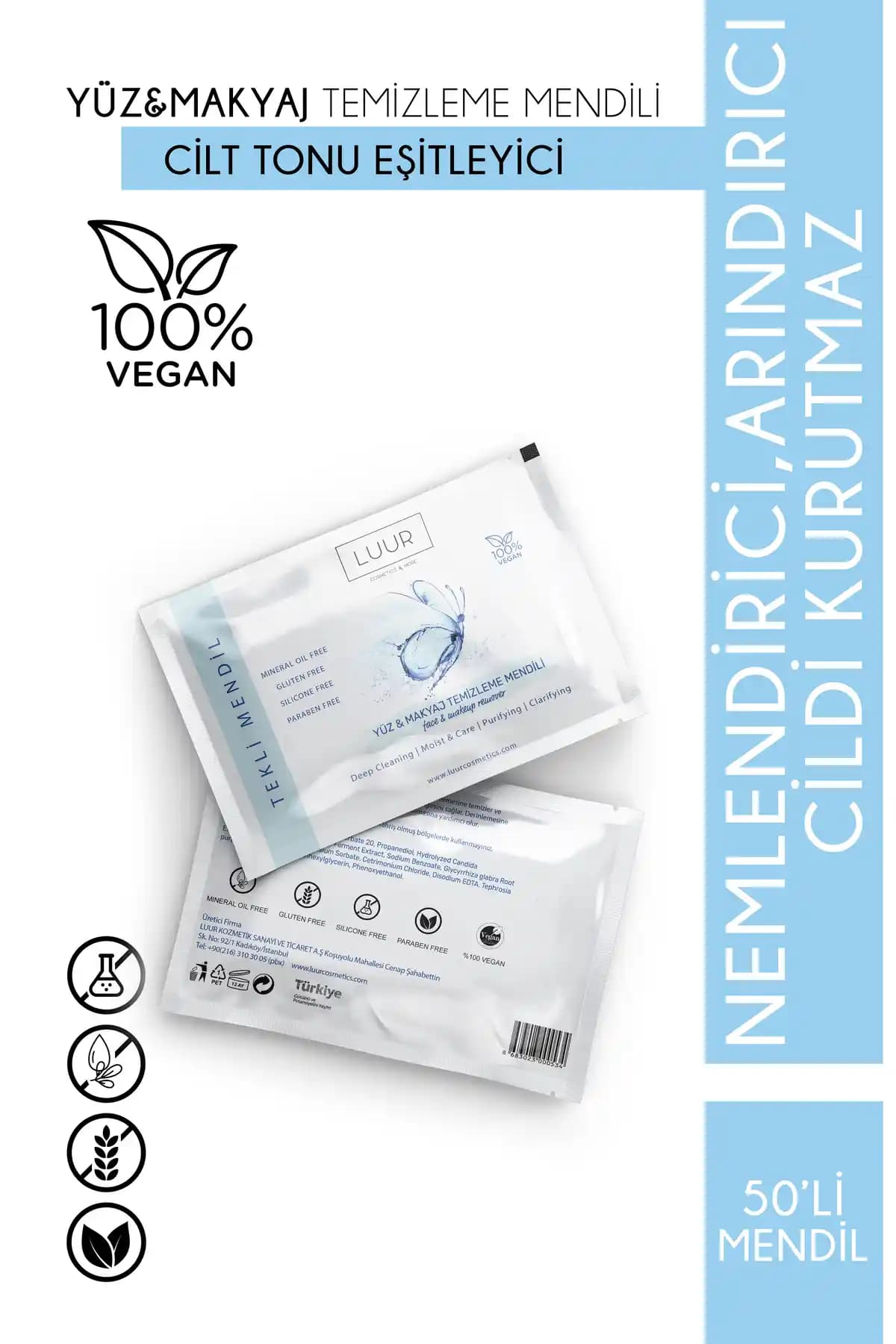 LUUR COSMETICS & MORE Yüz ve Makyaj Temizleme Mendili: Etkili ve Pratik Cilt Temizliği Çözümü
