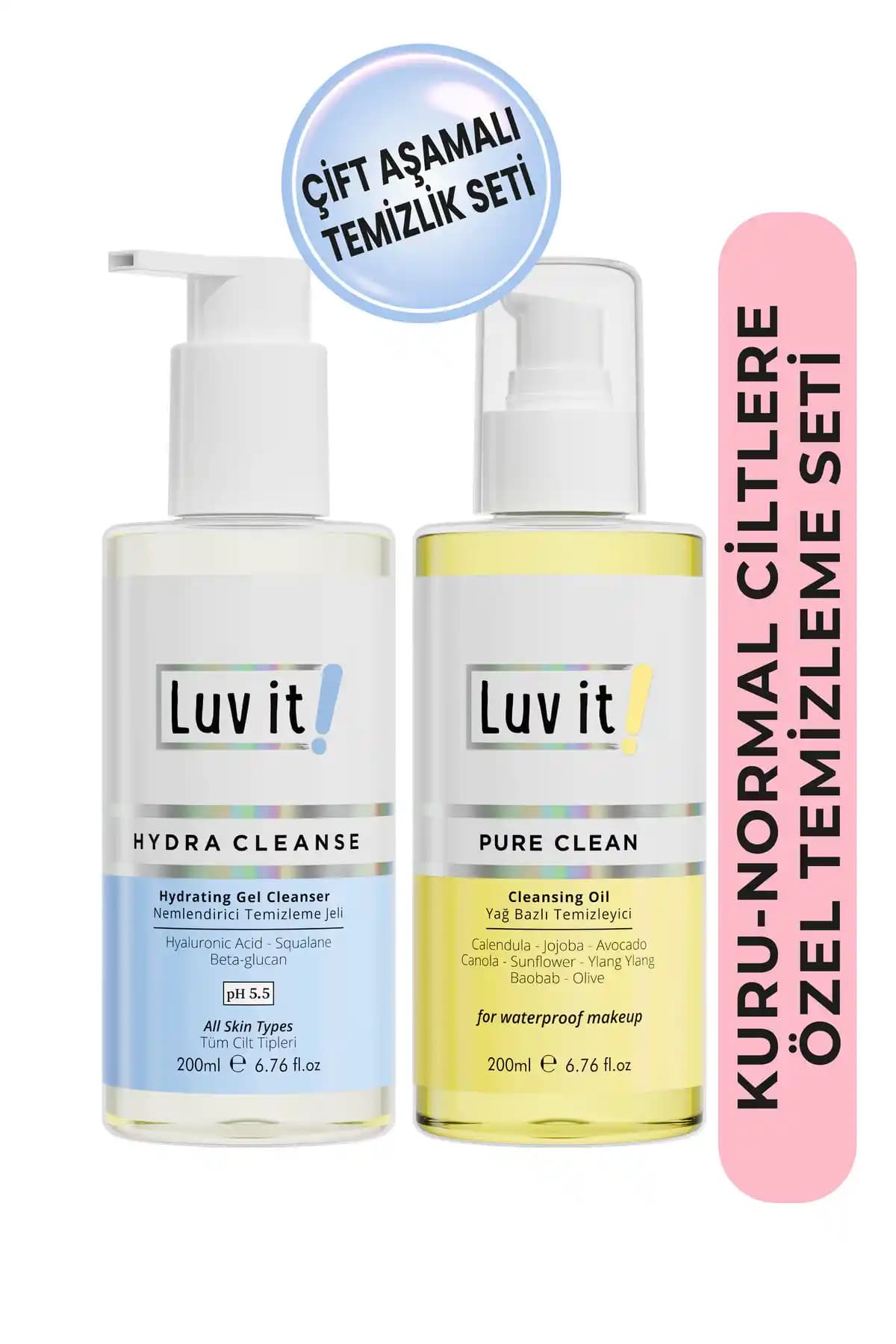 Luv it! Çift Aşamalı Temizlik ve Nemlendirme Seti: Kuru ve Normal Ciltler İçin Etkili Bakım