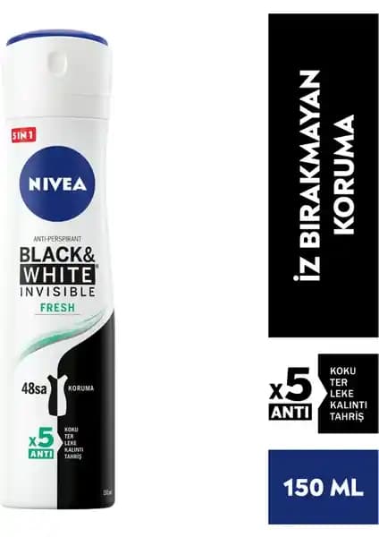 Nivea Kadın Sprey Deodorant Black&White Fresh Invisible Uzun Süreli Koruma ve Ferah Koku