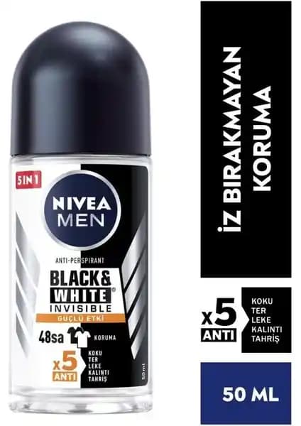 Nivea Men Erkek Roll-On Deodorant Black&White Invisible Güçlü Koruma ve Kıyafet Koruma Özelliğiyle