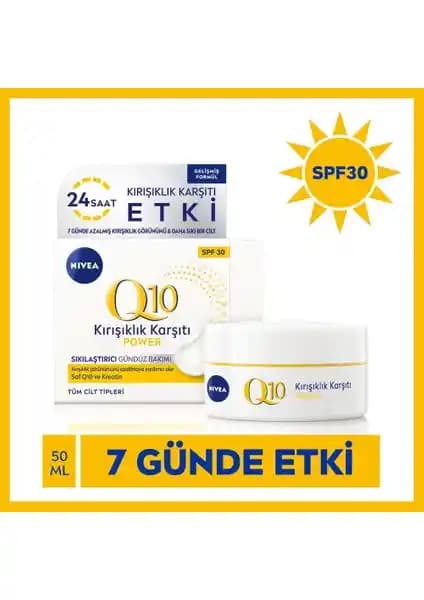 Nivea Q10 Power Gündüz Yüz Bakım Kremi SPF30 ile yaşlanma belirtilerine karşı etkili koruma