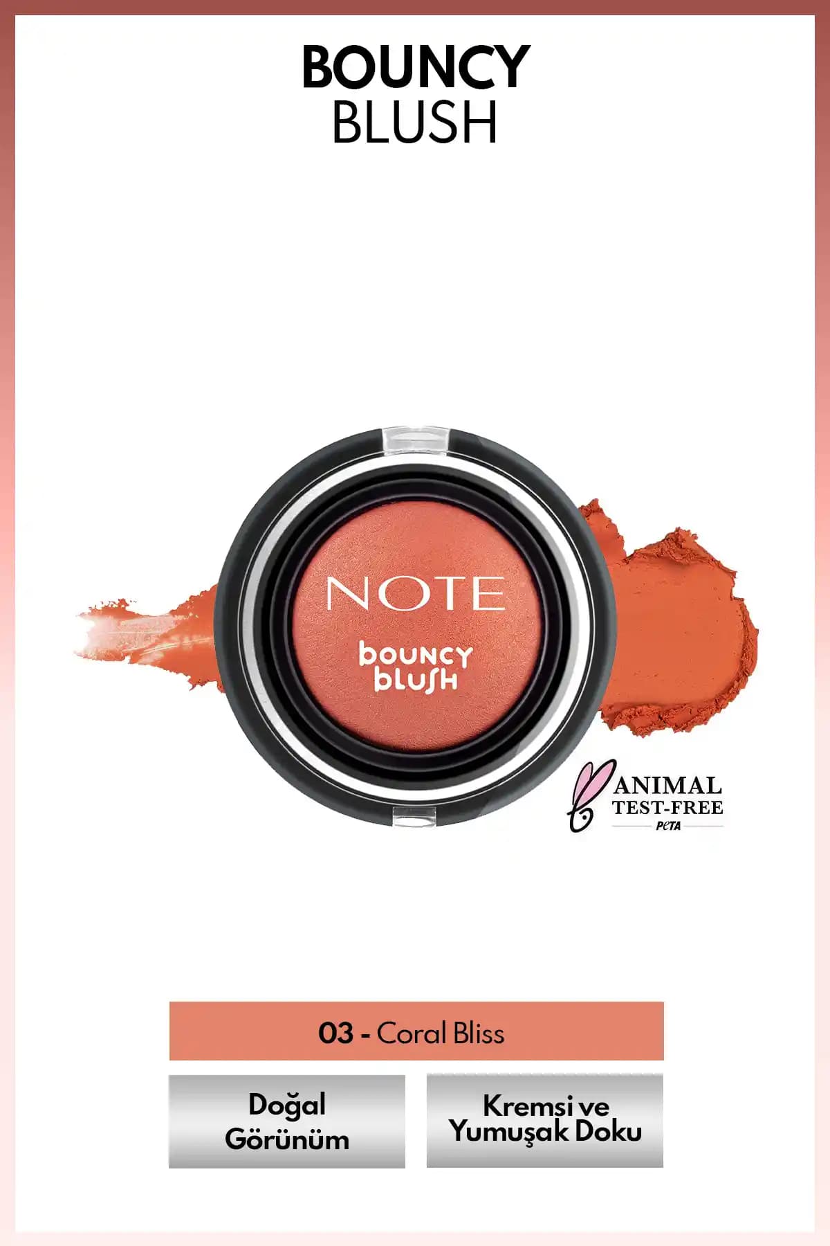 Note Cosmetics Bouncy Blush Coral Bliss Kremsi Allık Doğal ve Kalıcı Günlük Makyaj İçin
