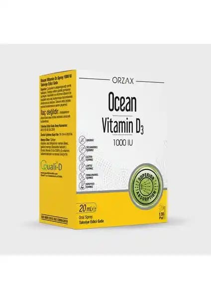 Orzax Ocean Vitamin D3 1000 IU Oral Sprey Kemik Sağlığı İçin Güvenilir Takviye