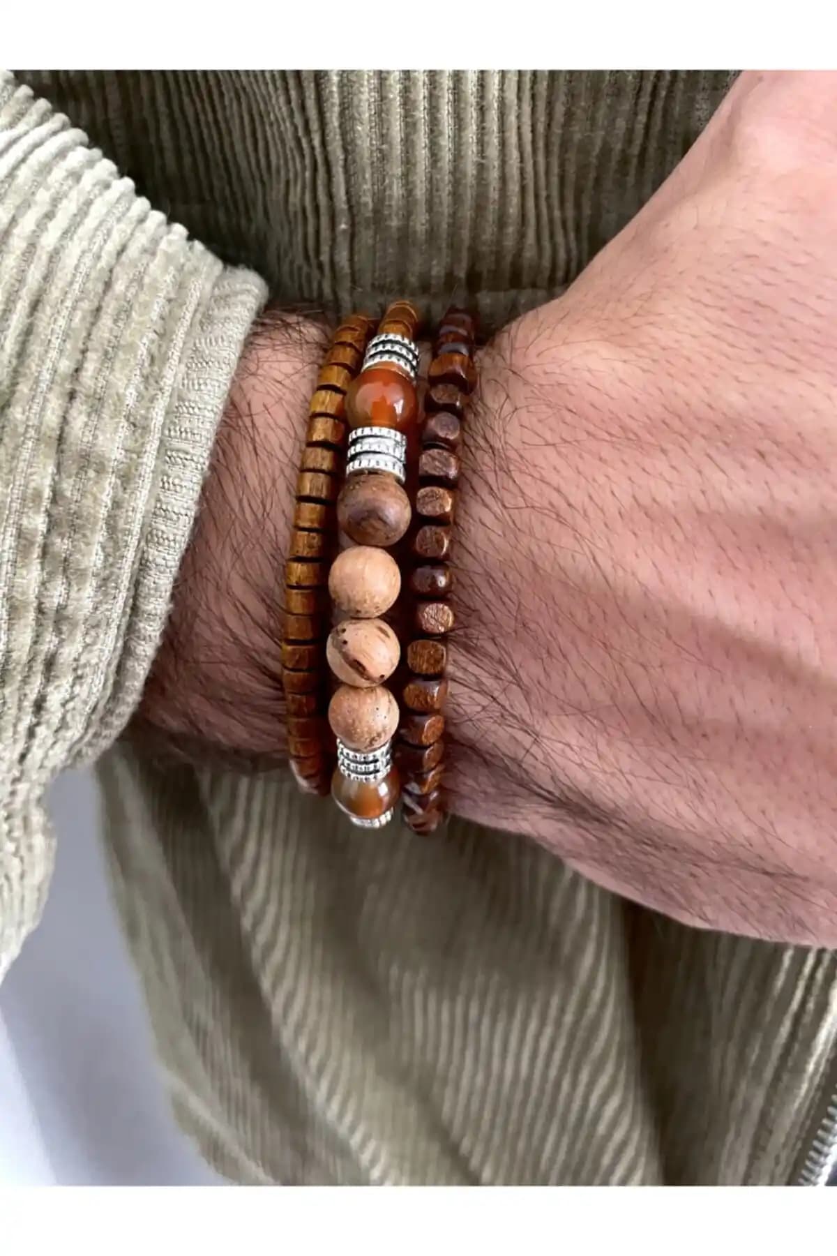 Padore Doğal Taş ve Ahşap Detaylı Üçlü Bileklik Seti Şıklık ve Doğallık Sunar