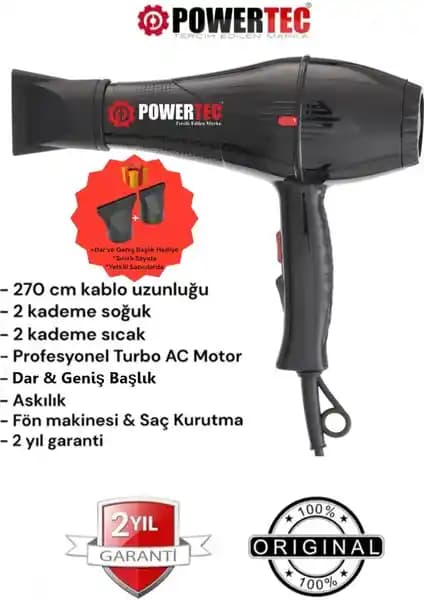 Powertec TR-701 Profesyonel Saç Kurutma Makinesi 2500 W Güç ve Dayanıklılık