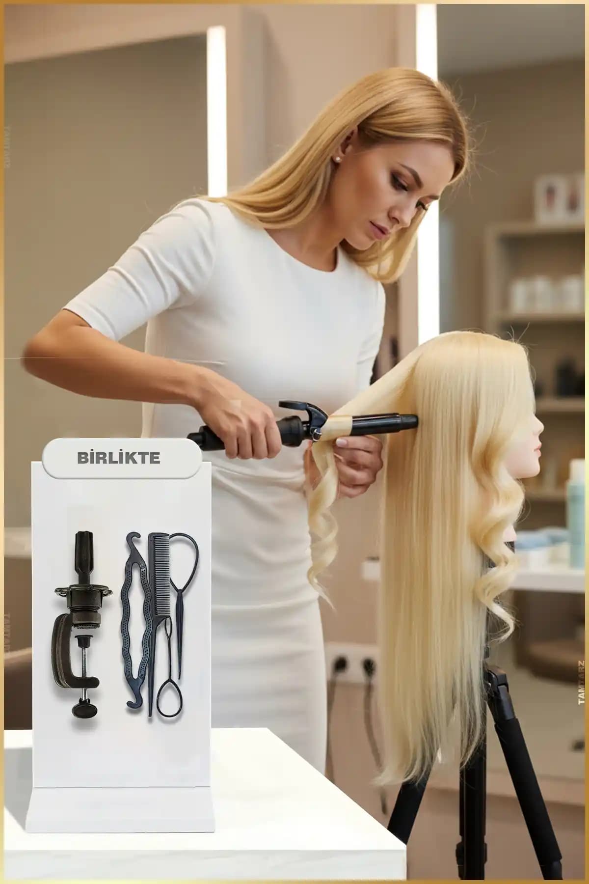 Profesyonel Kuaför Eğitimleri İçin Dayanıklı Platin Renk Saç Mankeni Ürünü