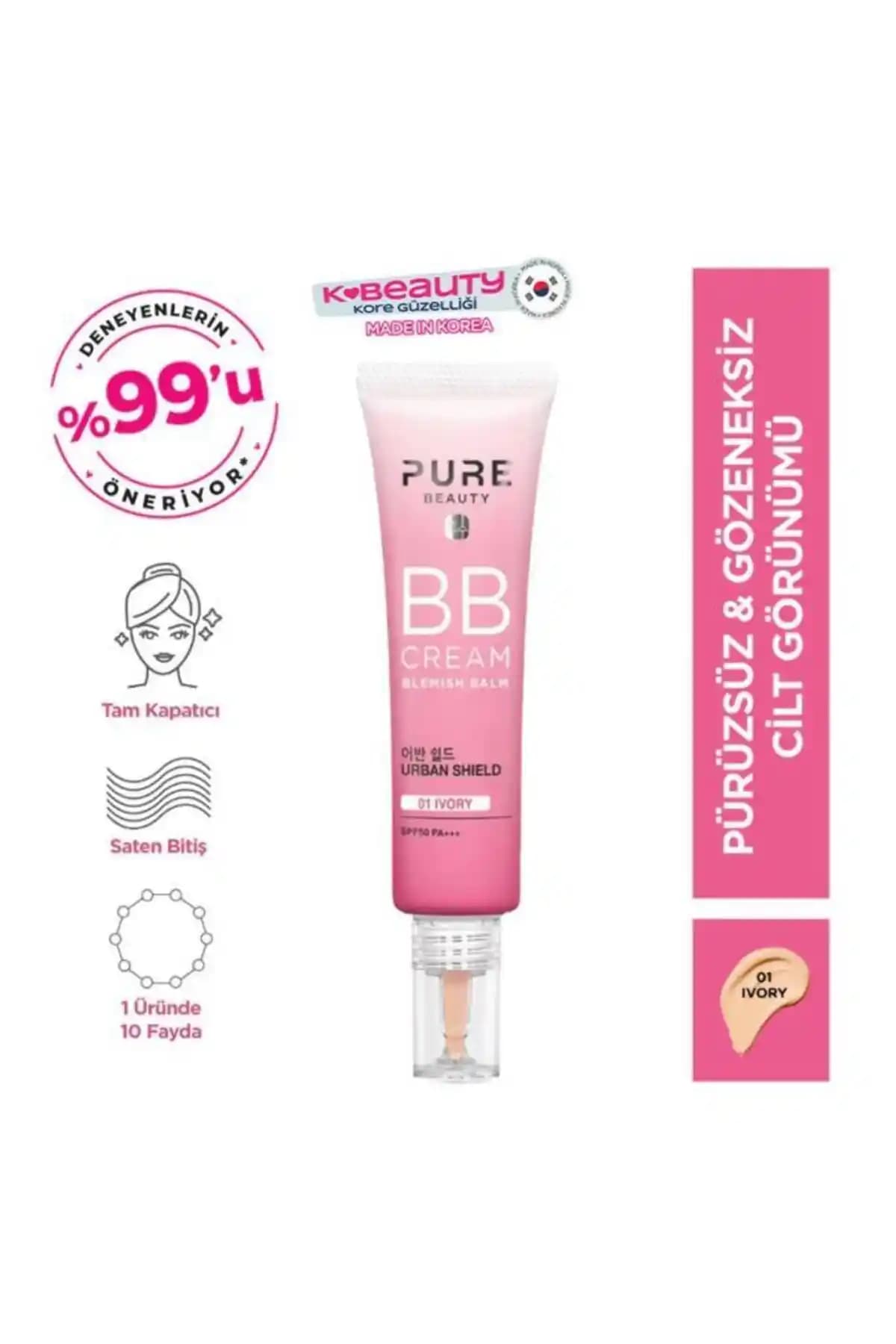 PURE BEAUTY BB KREM SPF50 PA Ivory: Günlük Kullanım İçin Çok Yönlü Cilt Bakım Ürünü