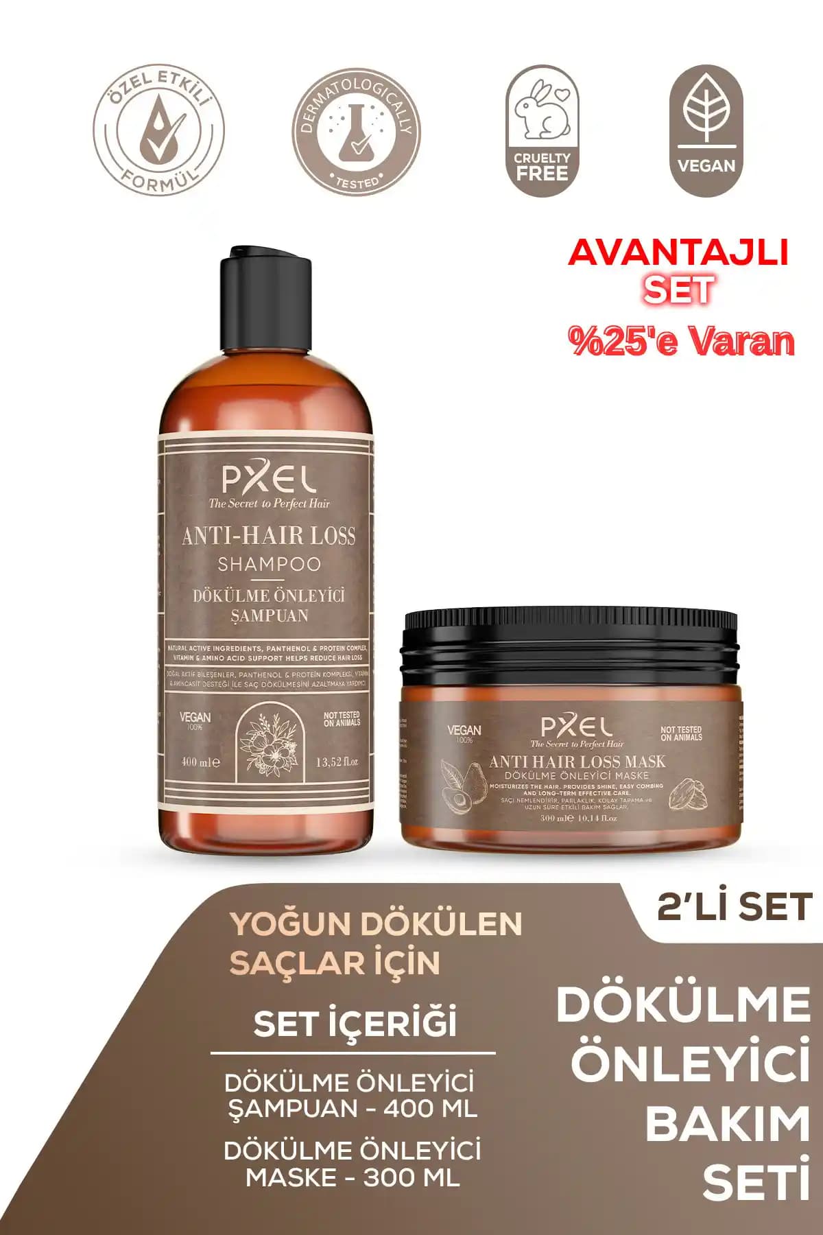 PXEL Dökülme Önleyici Şampuan ve Maske Seti Saç Sağlığını Güçlendiren Doğal Çözüm