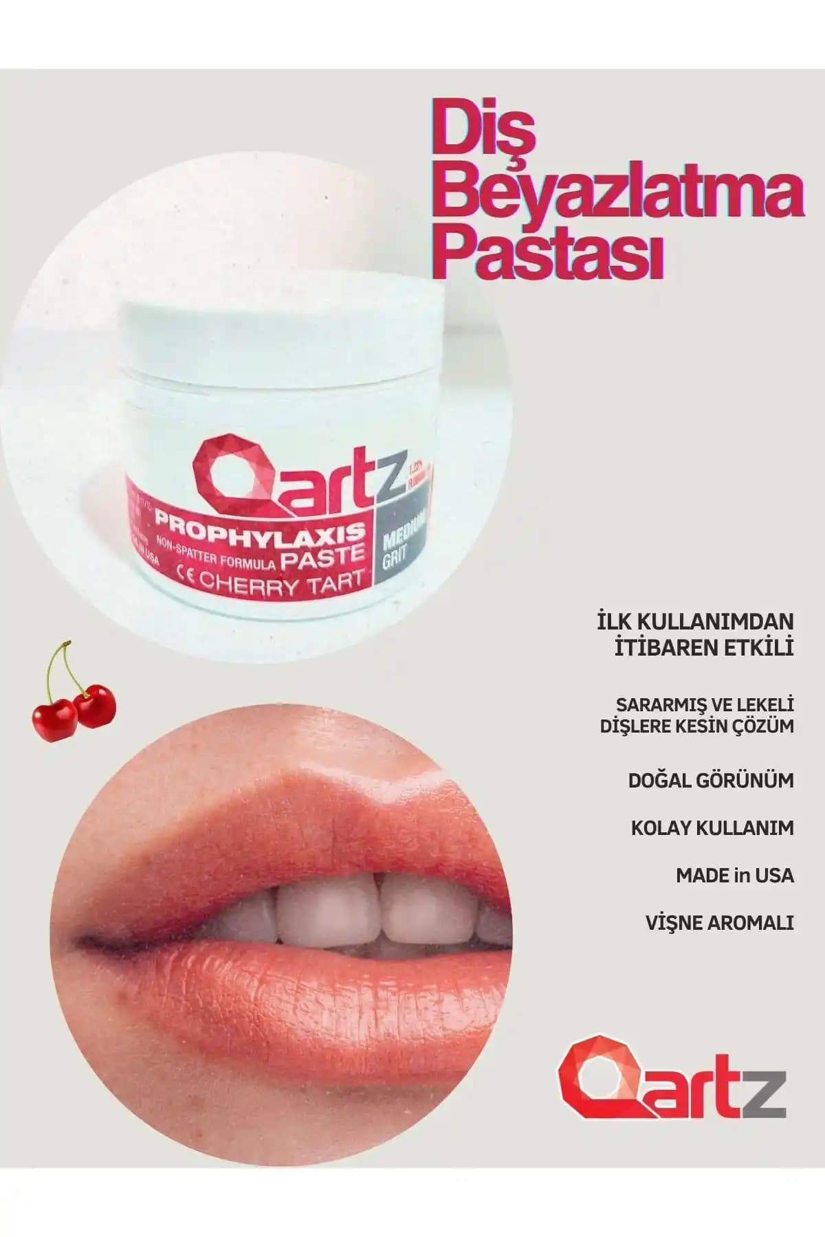 Qartz Diş Temizleme ve Parlatma Pastası Cherry ile Sağlıklı ve Beyaz Gülümsemeler