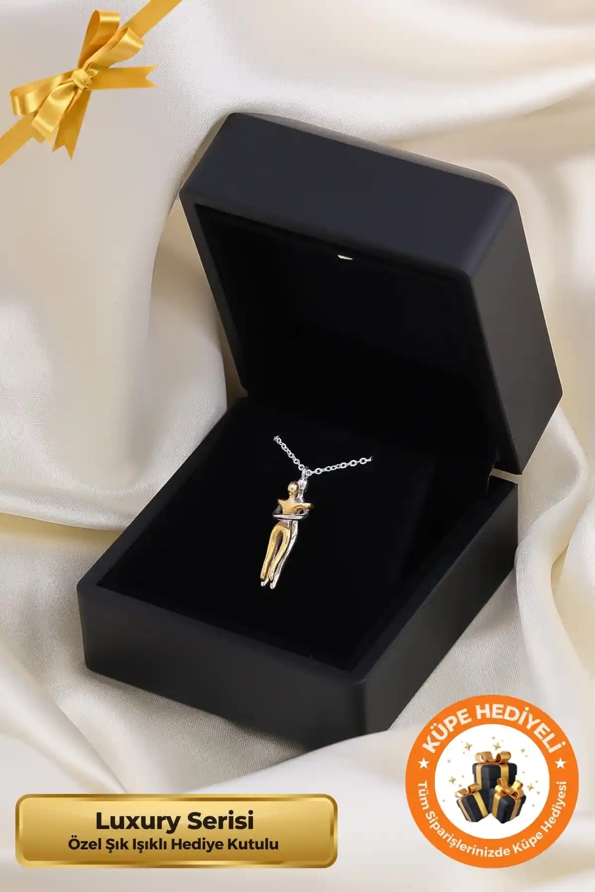Sevgililer Günü İçin 925 Ayar Gümüş Çift Figürlü Kolye Hediye Kutusunda