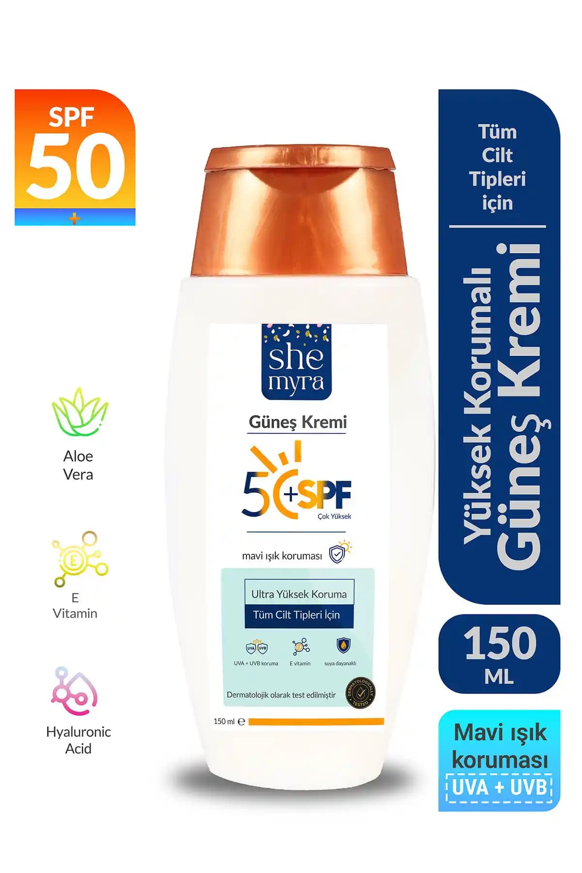 SHE MYRA Leke Karşıtı Güneş Kremi SPF 50+ Güçlü Koruma ve Doğa Dostu Formül