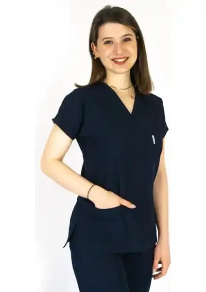Simirna Cerrahi Doktor Scrubs Hemşire Forması Lacivert Beden Seçenekleri ile Profesyonel Sağlık Kıyafeti