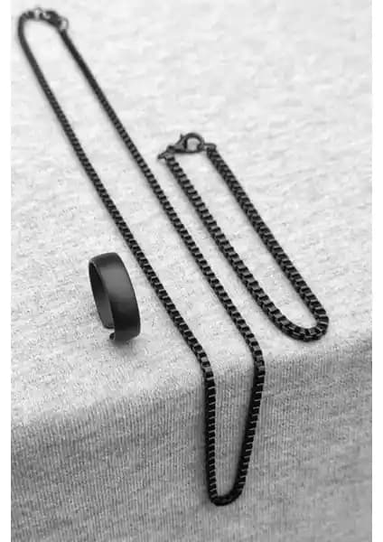 Siyah Erkek Aksesuarlar Seti: Yüzük, Bileklik ve Kolye ile Modern Tarz Yaratın