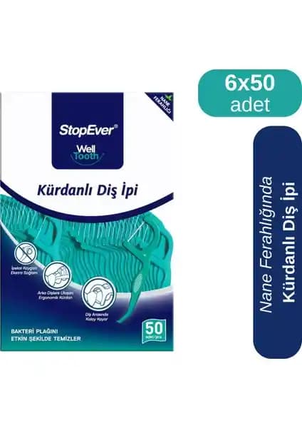 StopEver Well Tooth Kürdanlı Diş İpi 300'lü paket, hijyenik ve ferahlatıcı ağız bakımı