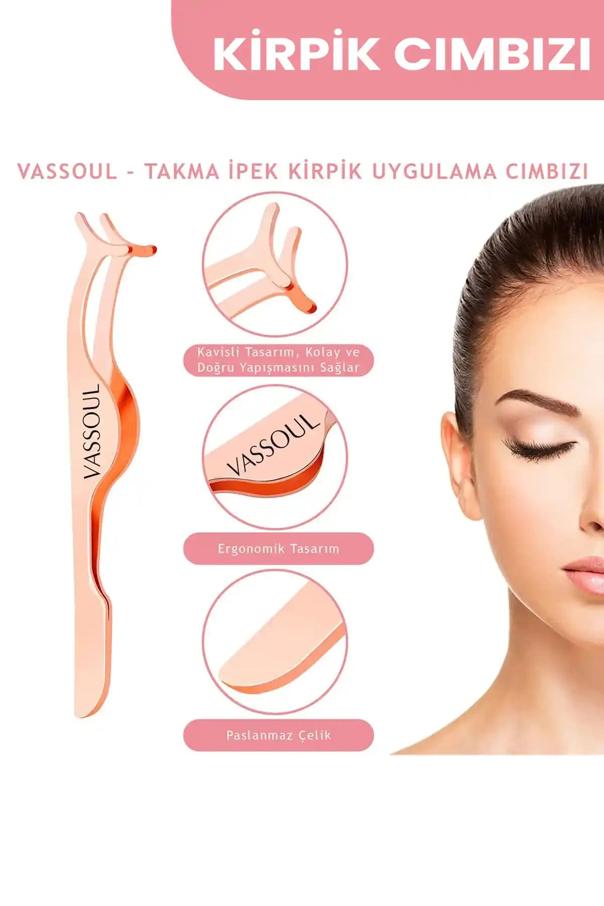 Vassoul Paslanmaz Çelik Takma Kirpik Cımbızı: Dayanıklı ve Ergonomik Makyaj Aleti