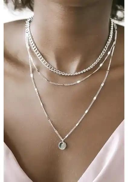 Yeni Obsessions Gümüş Pullu Kolye Seti Modern ve Zarif Kadın Aksesuarı