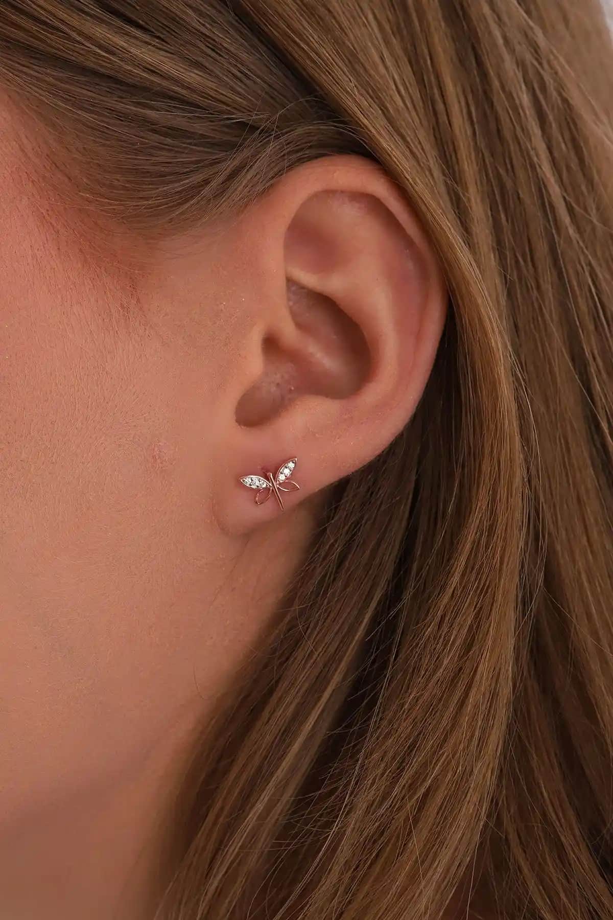 925 Ayar Gümüş Rose Kaplama Zirkon Taşlı Yusufçuk Küpe - Zarif ve Dayanıklı Tasarım