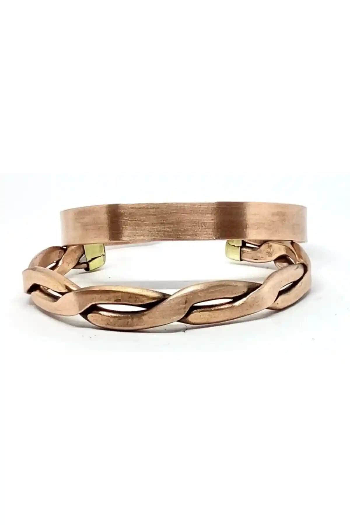 Acousticworld Bakır Örgü ve Sade Bakır Bileklik Seti Modern ve Şık Tasarım