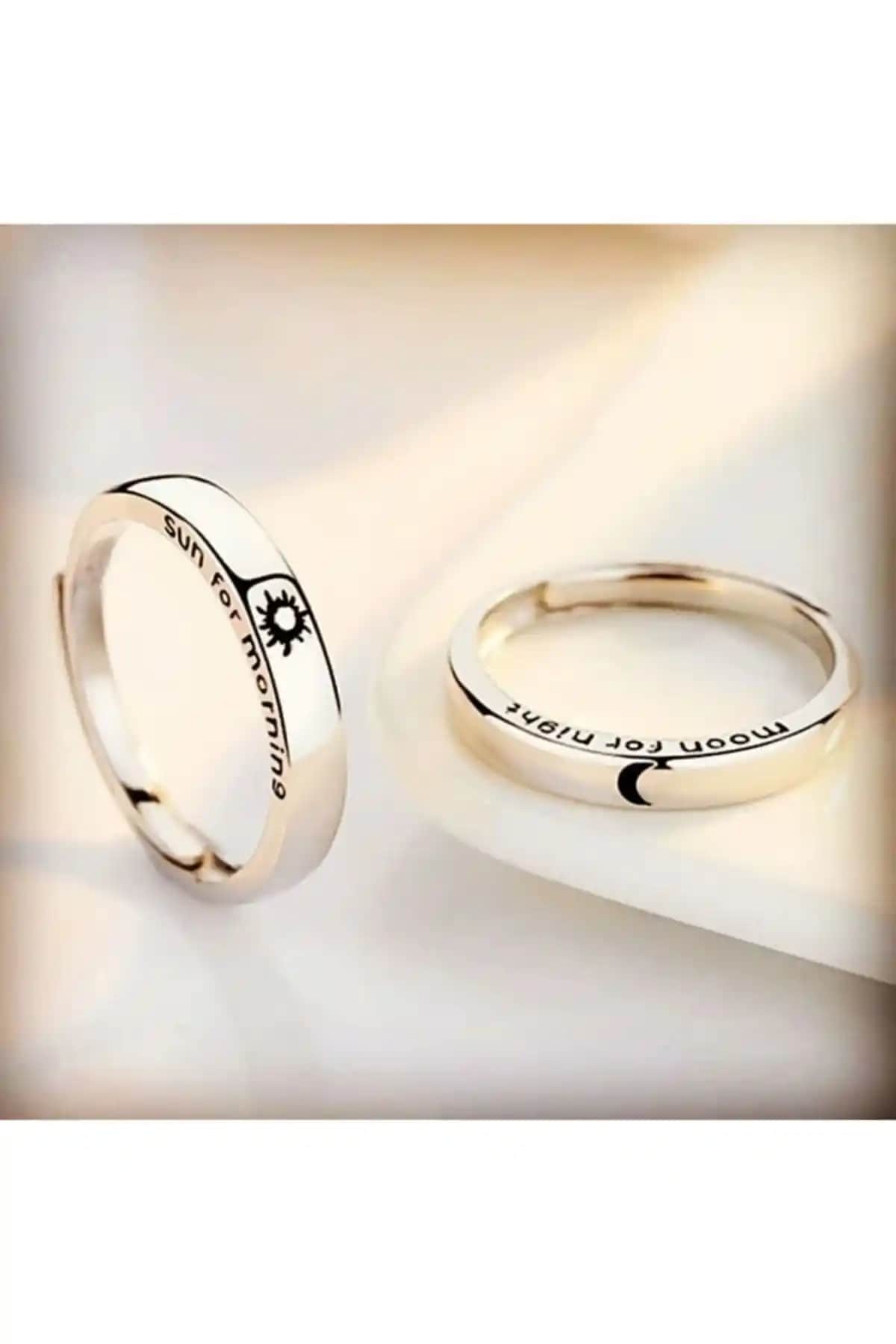 Aksesdunya Gece Gündüz Sun Moon Çift Yüzükleri: Zarif ve Ayarlanabilir Romantik Takı