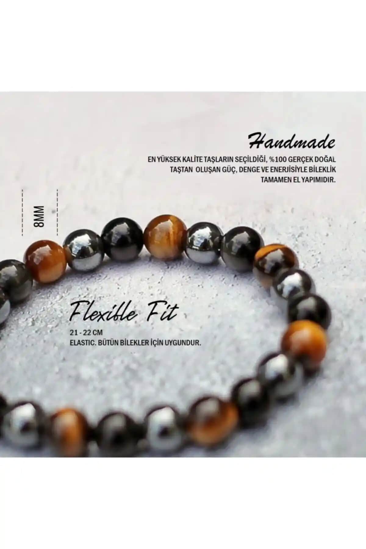 Alnis Atelier Kaplan Gözü Obsidyen Hematit Erkek Bileklik Doğal Taş Şık ve Enerjik Aksesuar