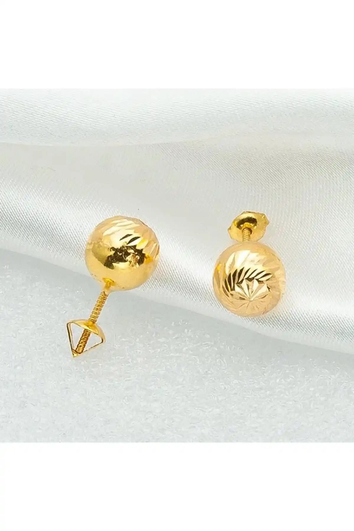 Arslantaş 1989 8 Ayar Altın Büyük Boy Viyalı Top Küpe Modern ve Şık Tasarım