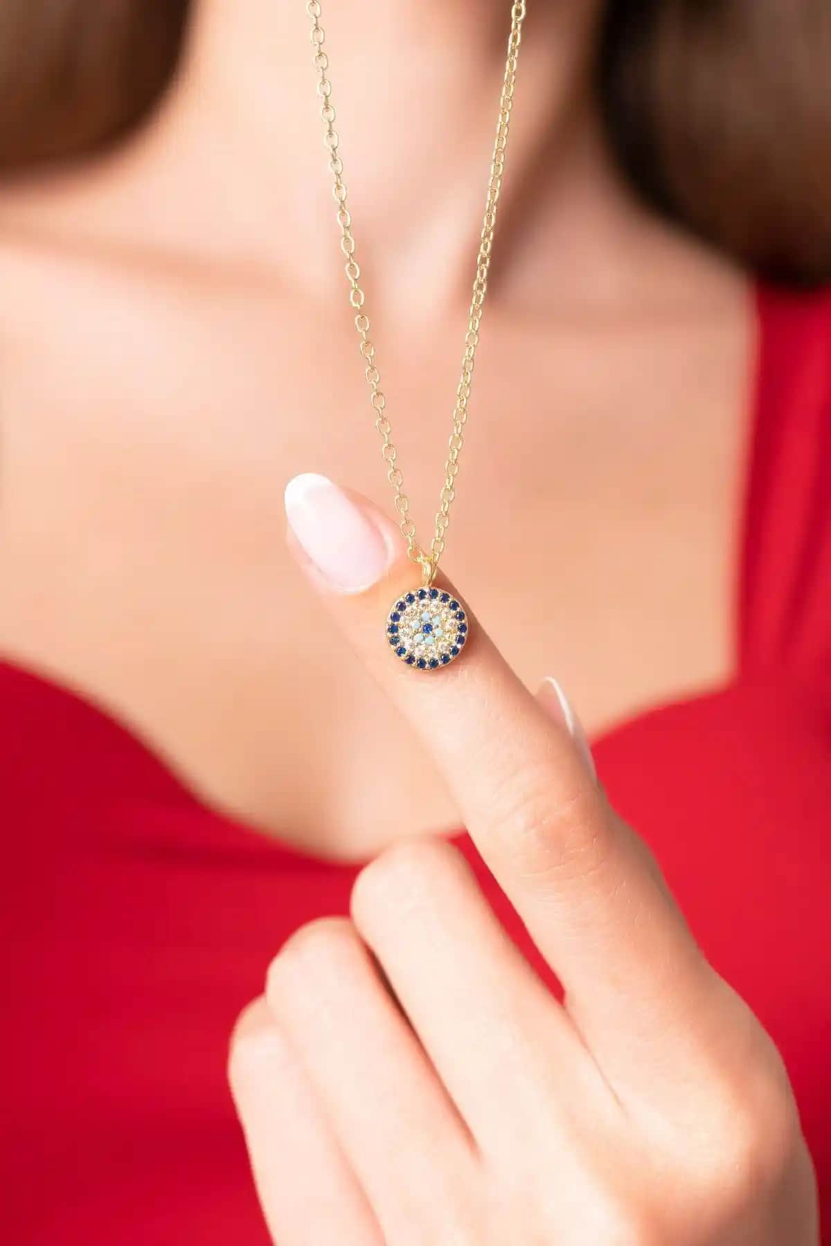 Ayenci 925 Ayar Gümüş Zincirli Nazar Boncuklu Kadın Kolye İnce ve Şık Tasarım