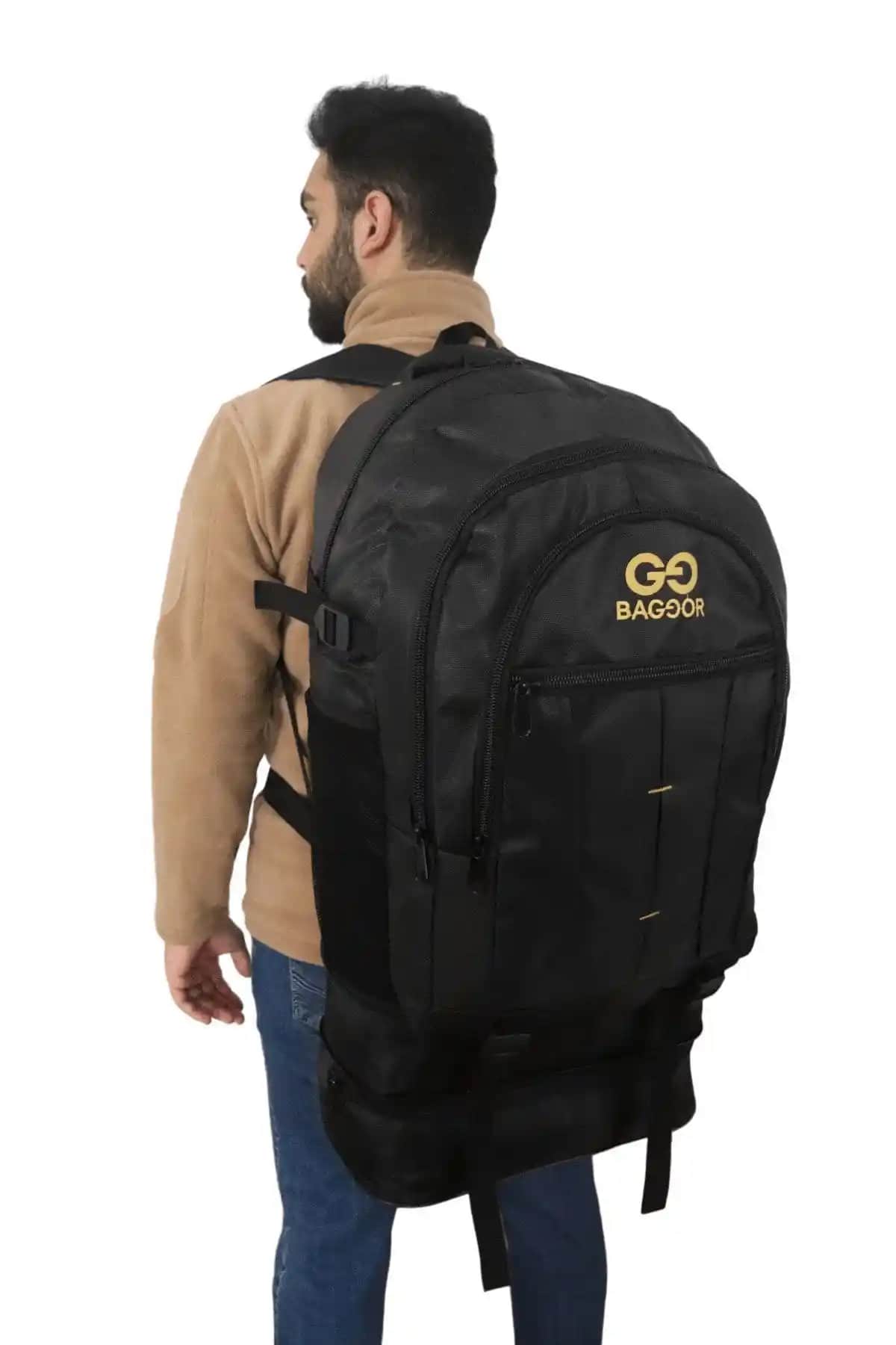 Baggor 90 Litre Siyah Su Geçirmez Çok Gözlü Kamp ve Seyahat Sırt Çantası