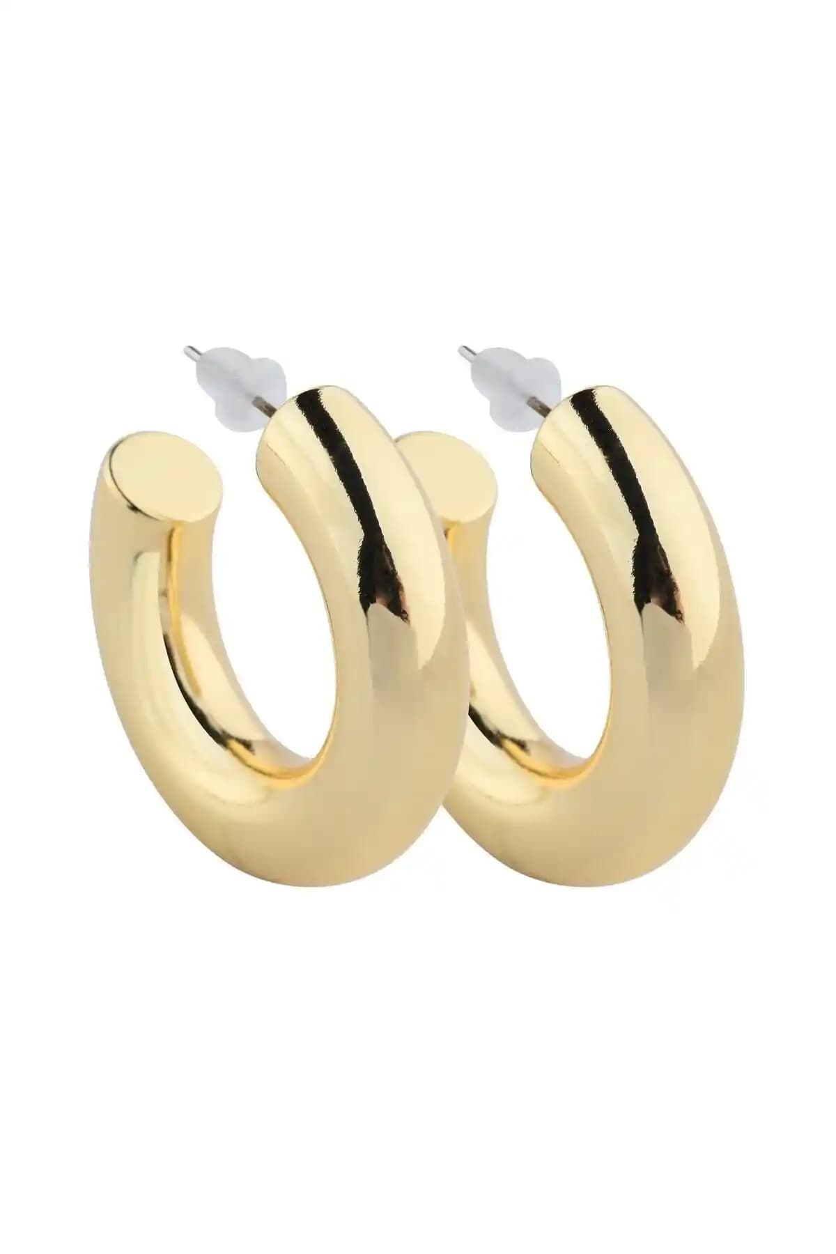 Bukâ Jewelry Kalın Altın Renkli Çelik Halka Küpe Şık ve Dayanıklı Günlük Takı Seçeneği