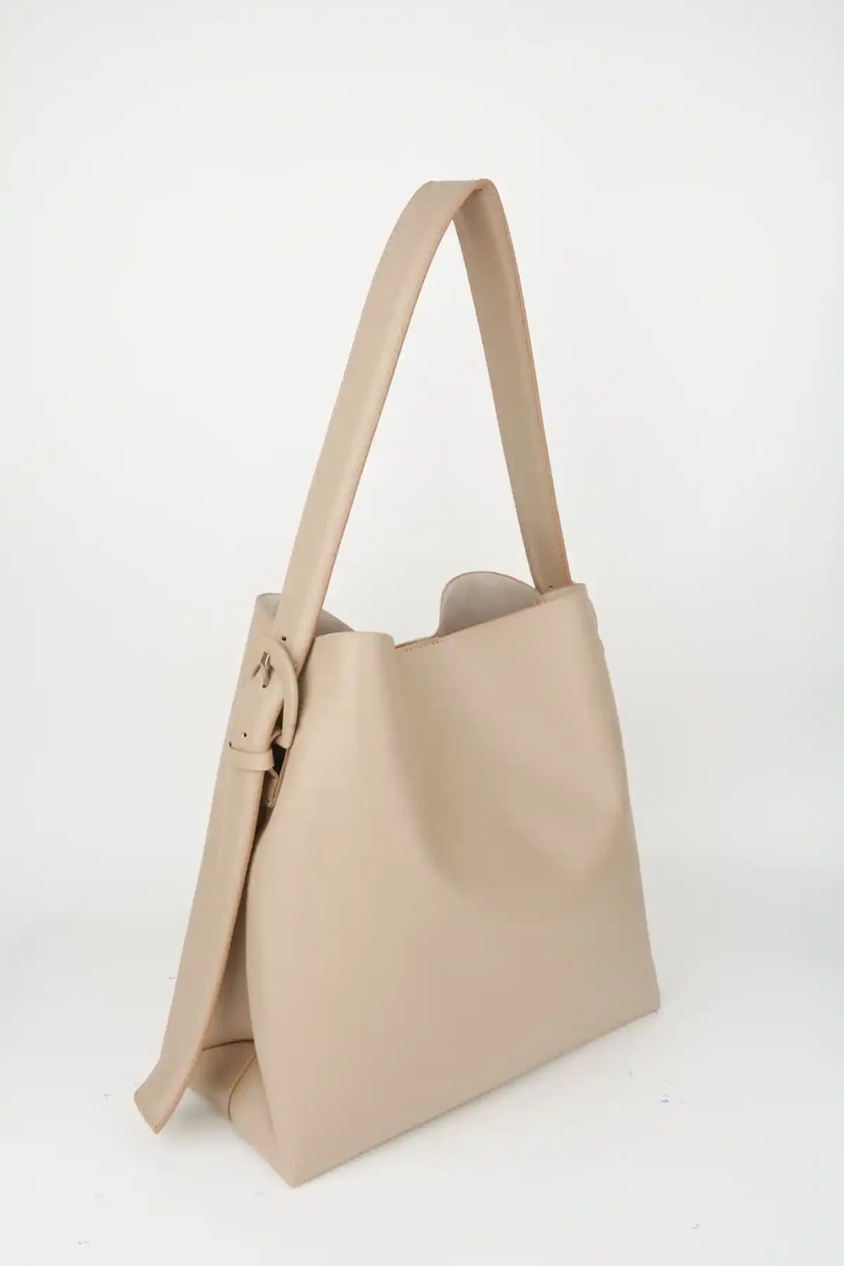 Çanta Park Vizon Renkli Süet İçli Büyük Boy Shopper Çanta Günlük Kullanım İçin Uygun