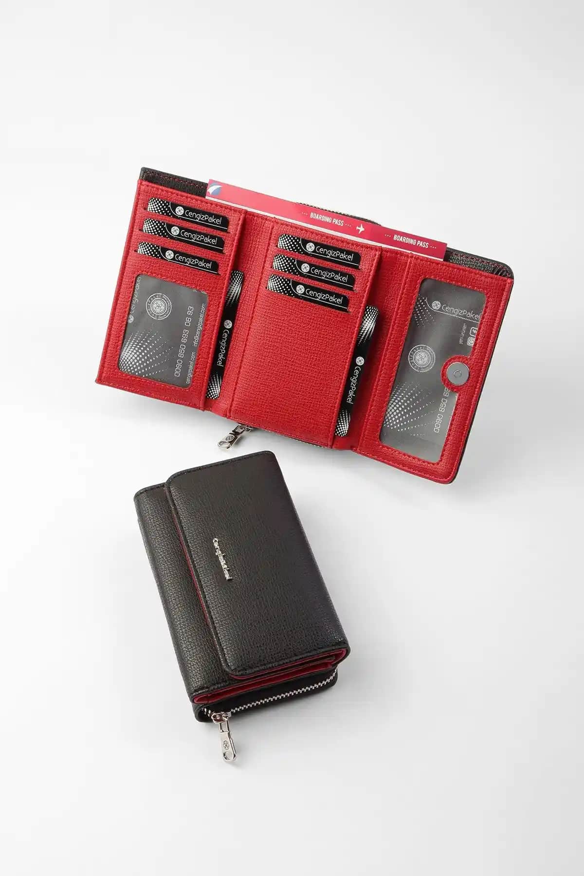 Cengiz Pakel Kadın Cüzdan 65218 Siyah-Kırmızı Modern ve Şık Tasarım