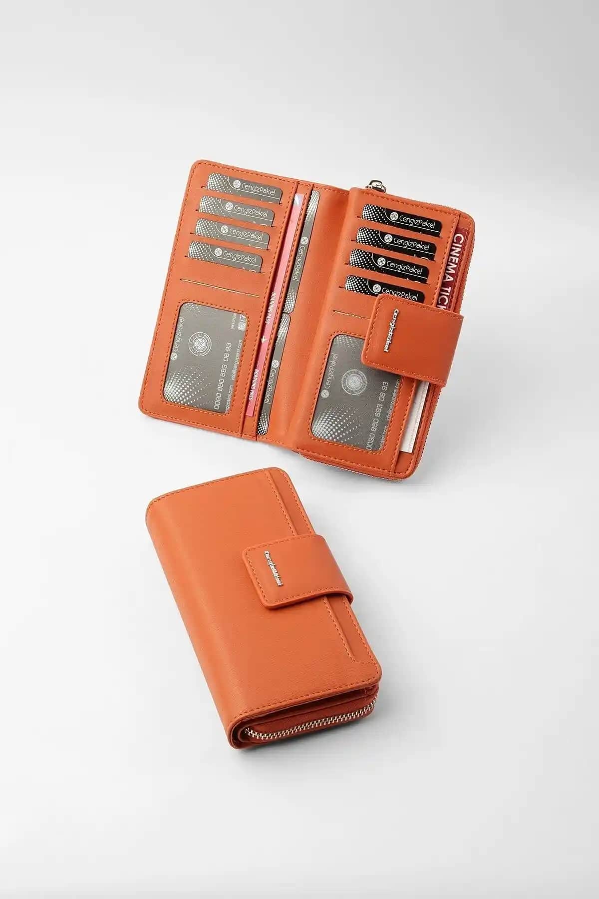 Cengiz Pakel Kadın Cüzdanı Kiremit Renkli Çok Bölmeli Tasarım ve Kullanışlılık
