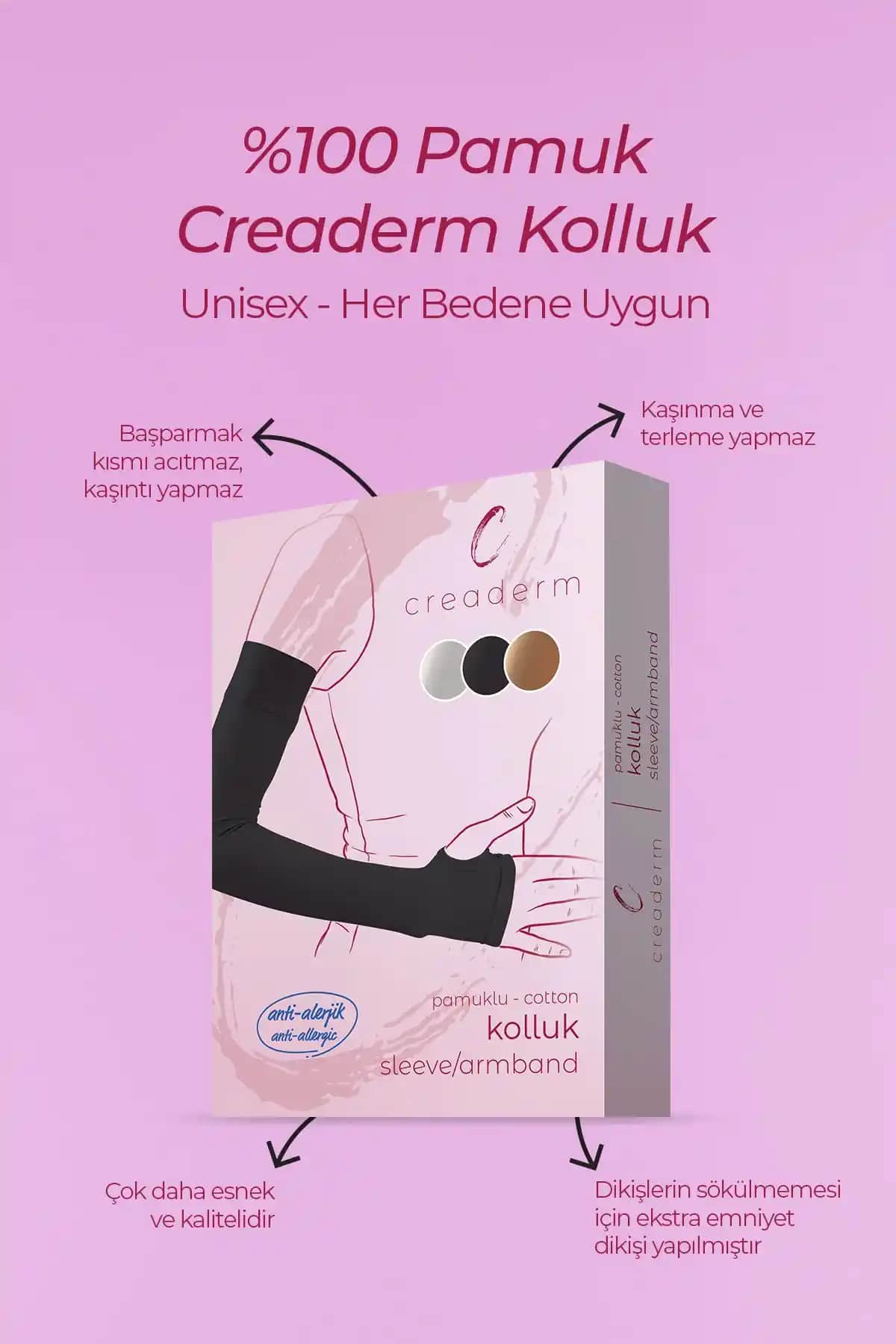Creaderm 45 Cm Uzun Siyah Pamuklu Çift Elastik Kolluk Sağlık ve Spor Kullanımı İçin