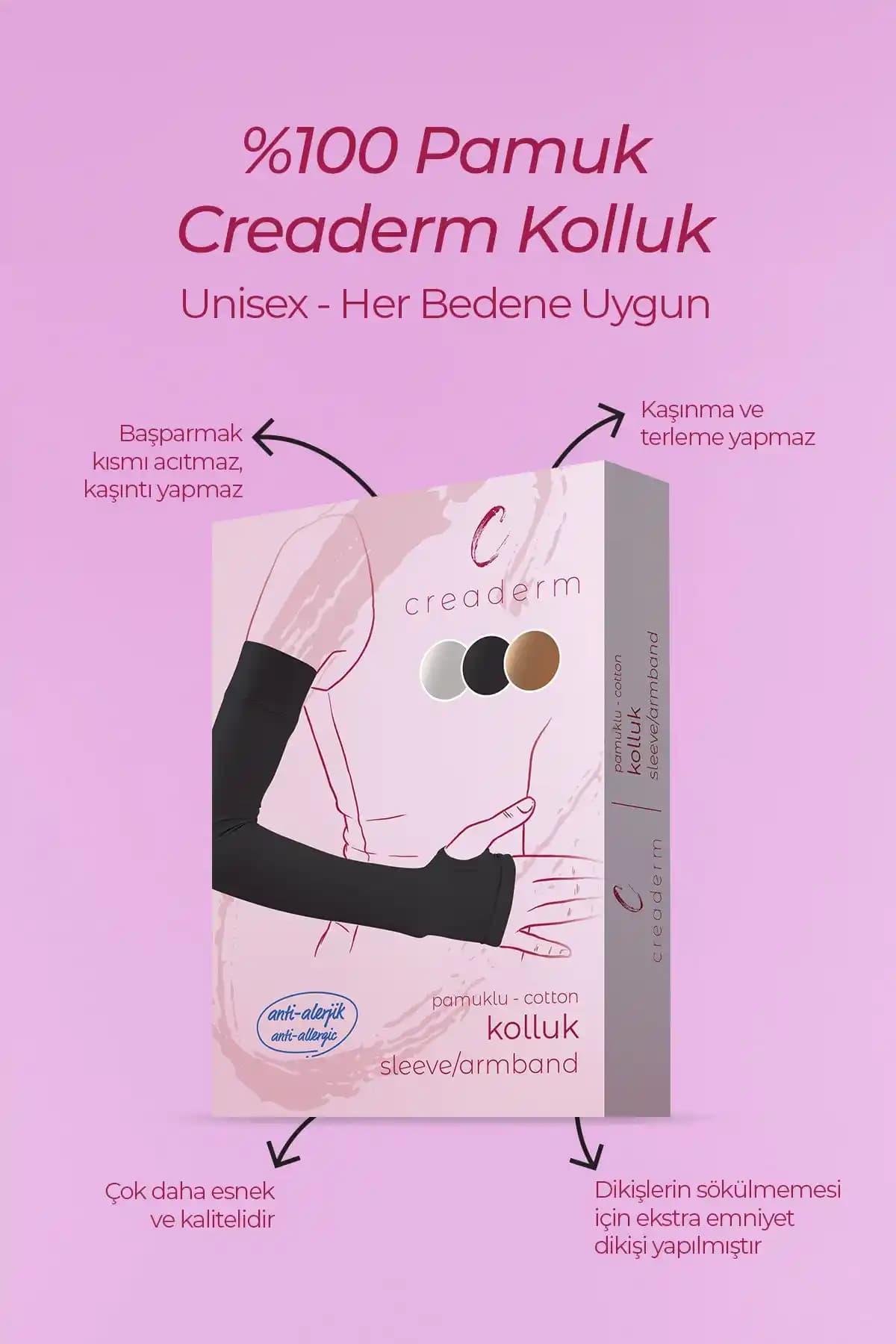 Creaderm 45 Cm Uzun Siyah Pamuklu Çift Elastik Kolluk Sağlık ve Spor Kullanımı İçin