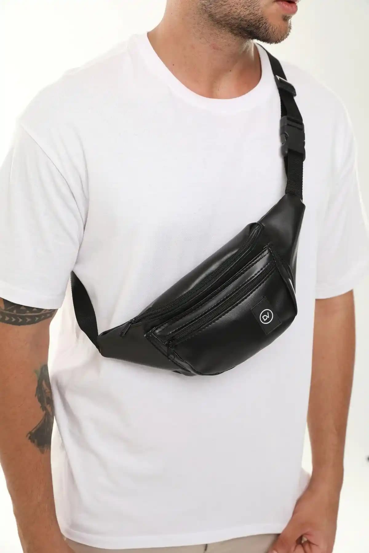 D'VERS Siyah Unisex Suni Deri Bel ve Omuz Çantası - Şıklık ve Dayanıklılık
