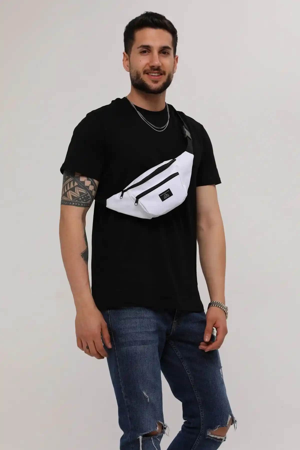 D'VERS Unisex Beyaz 2 Bölmeli Omuz ve Bel Çantası Günlük Şıklık ve Fonksiyonellik İçin