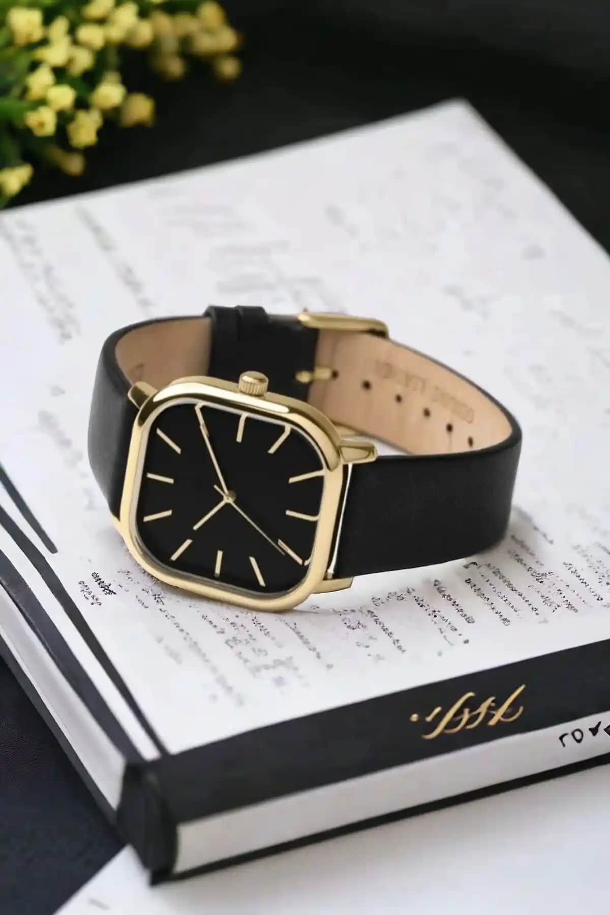 DARK BLANC Kare Vintage Deri Kordonlu Kol Saati - Şık ve Dayanıklı Tasarım