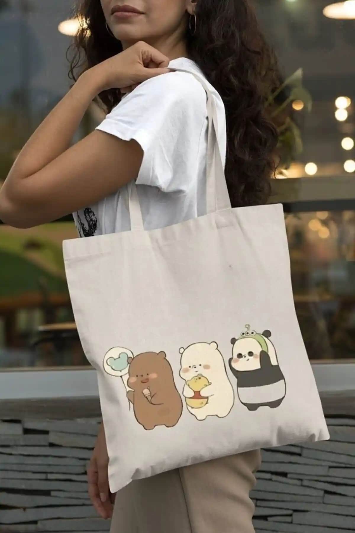 Dibara 3 Yakın Dost Baskılı Ham Bez Çanta Günlük ve Şık Kullanım İçin Uygun Bir Aksesuar