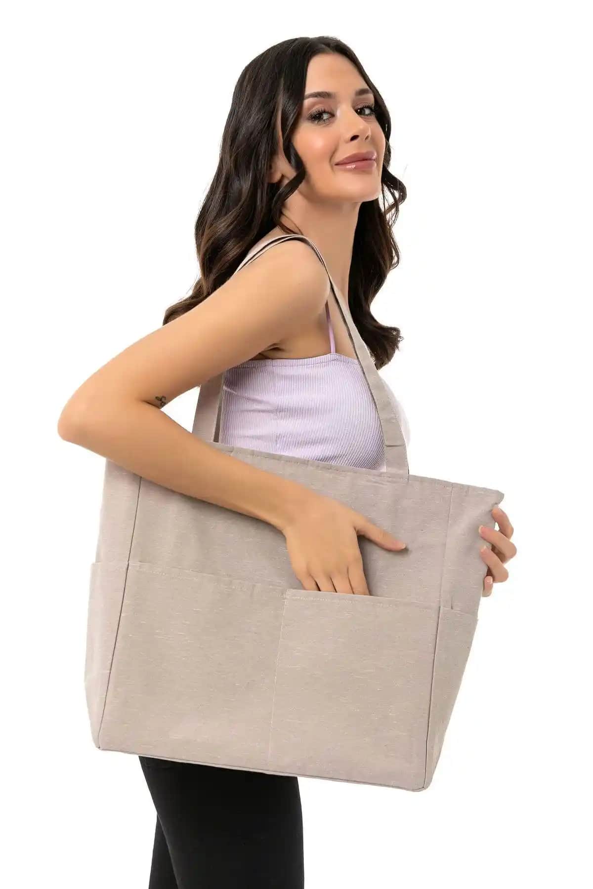 Doğa Dostu Çok Fonksiyonlu Keten Kanvas Tote Çanta Günlük Kullanım İçin Uygun