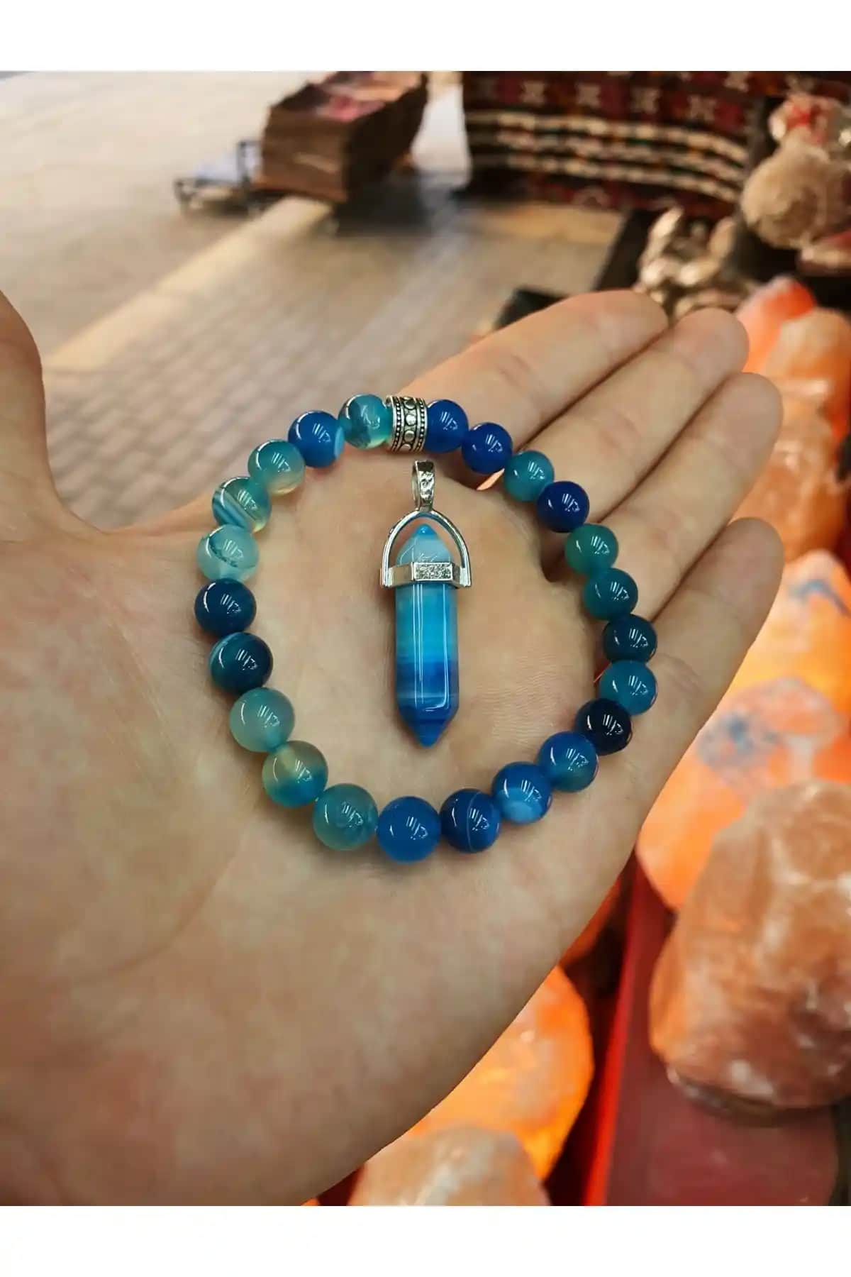 Doğal Mavi Akik Taşlı Takı Seti Şık Tasarım ve Pozitif Enerji Kaynağı