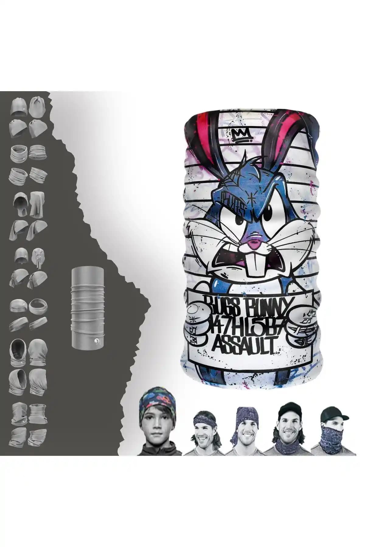 E-Taktik Bugs Bunny Desenli Dikişsiz Tüp Boyunluk Bandana Çok Yönlü Kullanım İçin