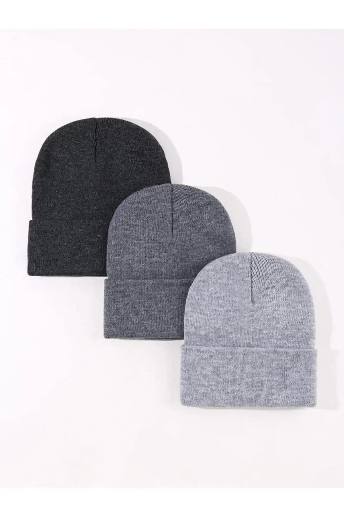 Eke Tekstil Unisex Katlamalı Bere Seti Antrasit Gri ve Açık Gri Renk Seçenekleriyle