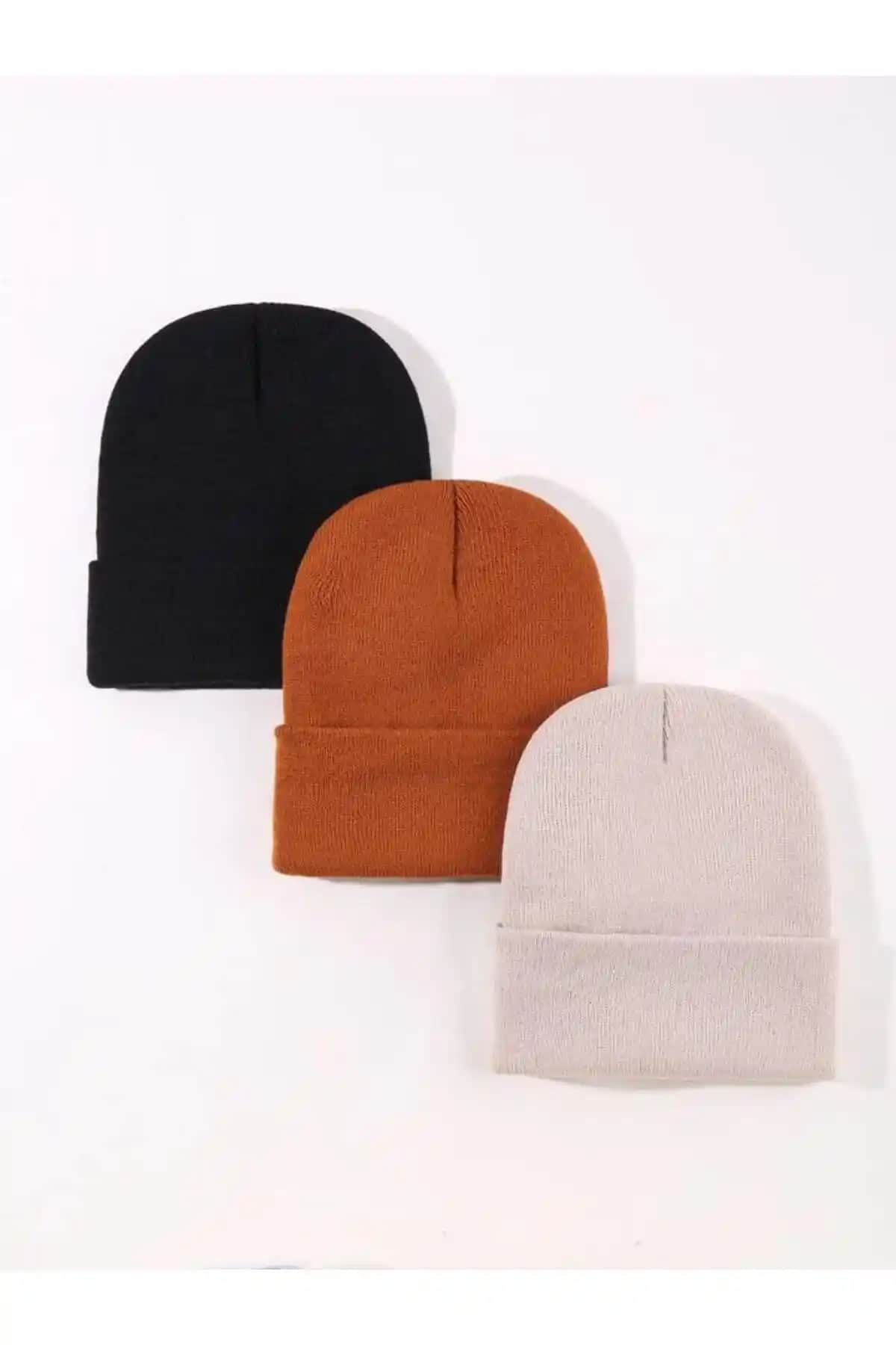 Eke Tekstil Unisex Katlamalı Siyah Kiremit Taş Renkli 3'lü Bere Seti: Kaliteli ve Fonksiyonel Kış Aksesuarı