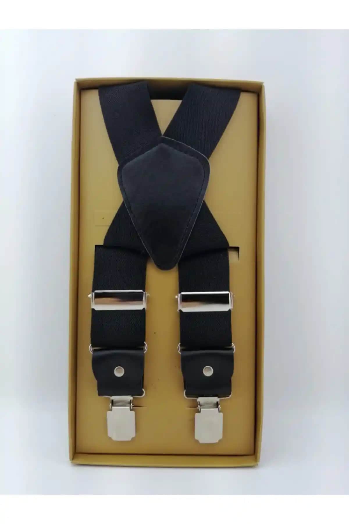 Elegans Siyah Erkek Salopet Askısı 4 Klipsli, Şık ve Dayanıklı Tasarım