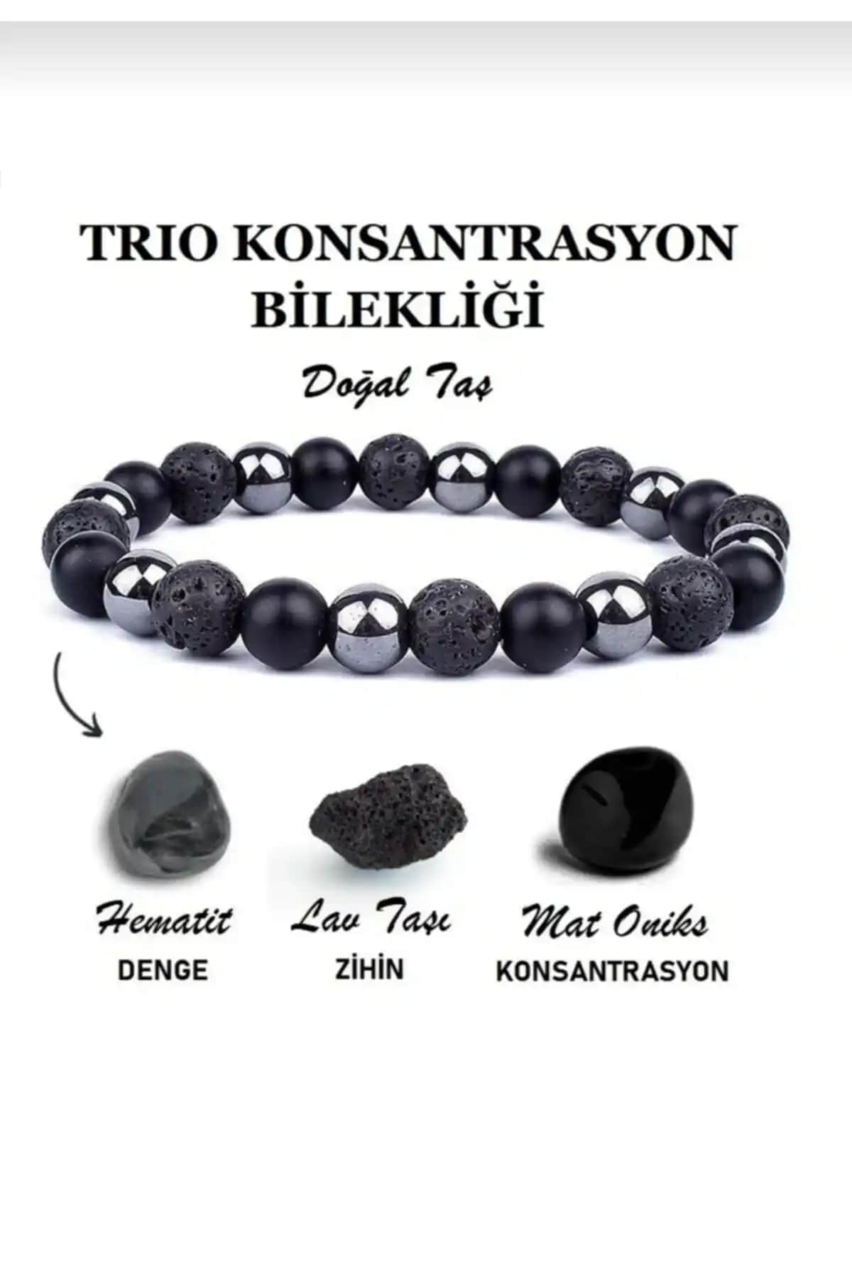 Erkekler İçin Doğal Taşlı Lav Taşı, Oniks ve Hematit Bileklikleri