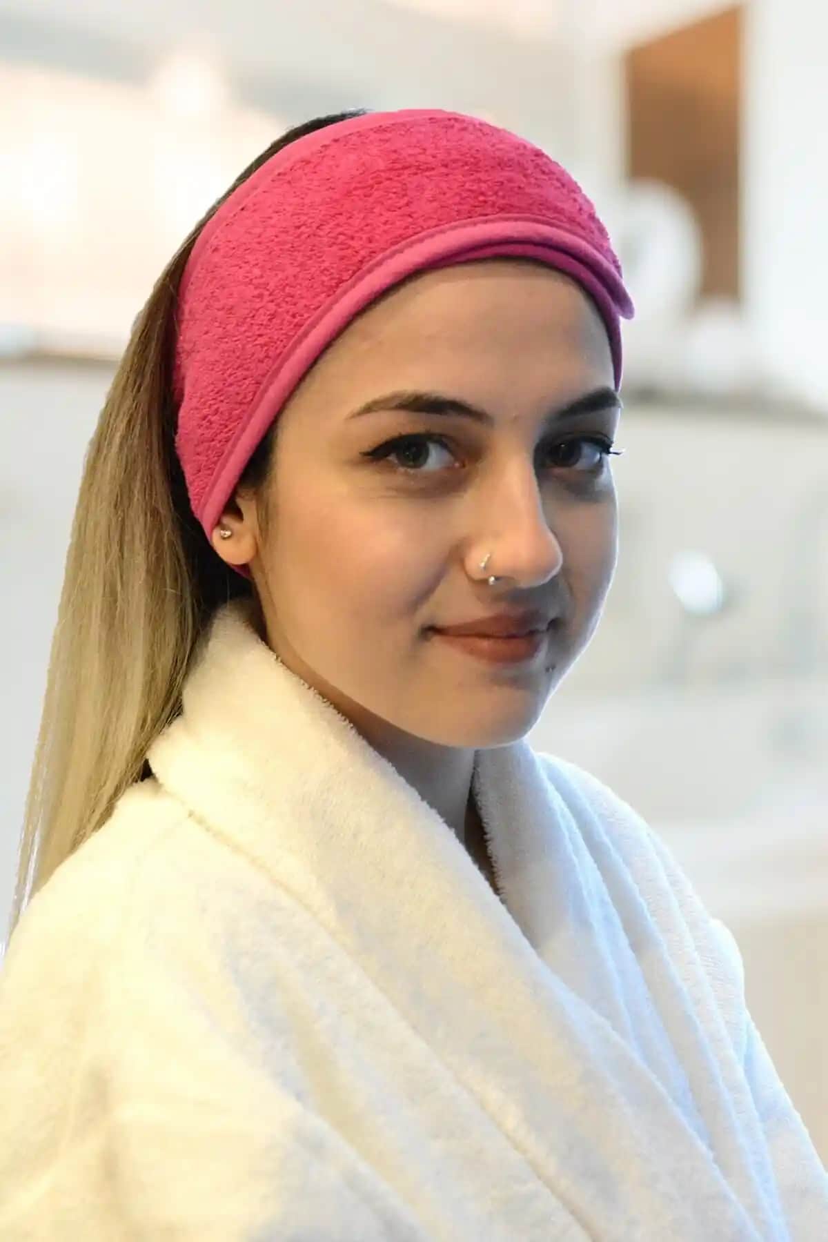 Esdense Pembe Havlu Saç Bandı: Konforlu ve Çok Yönlü Pamuklu Saç Toplama Bandı