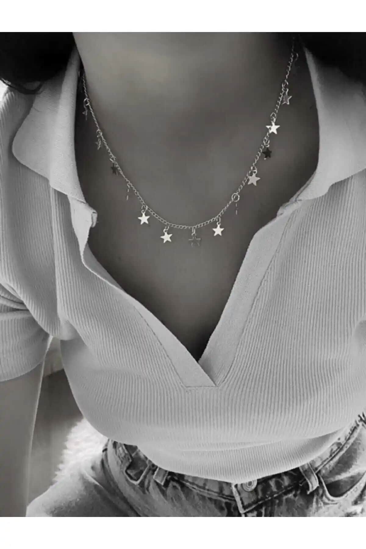 Everglow Jewelry Çoklu Yıldız Gümüş Kaplama Kolye Modern ve Zarif Tasarım