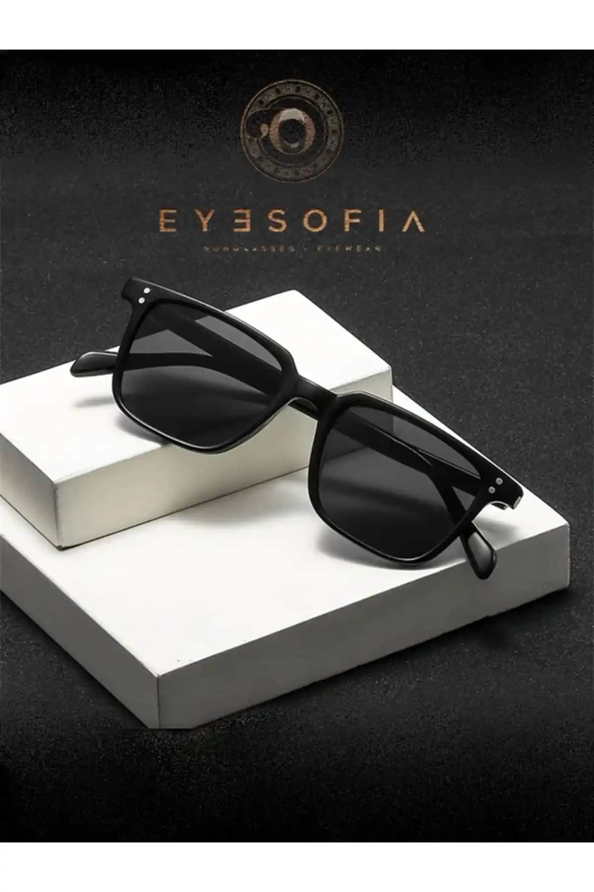 Eyesofia Kemik Kare Siyah Güneş Gözlüğü Unisex Modern ve Koruyucu Tasarım