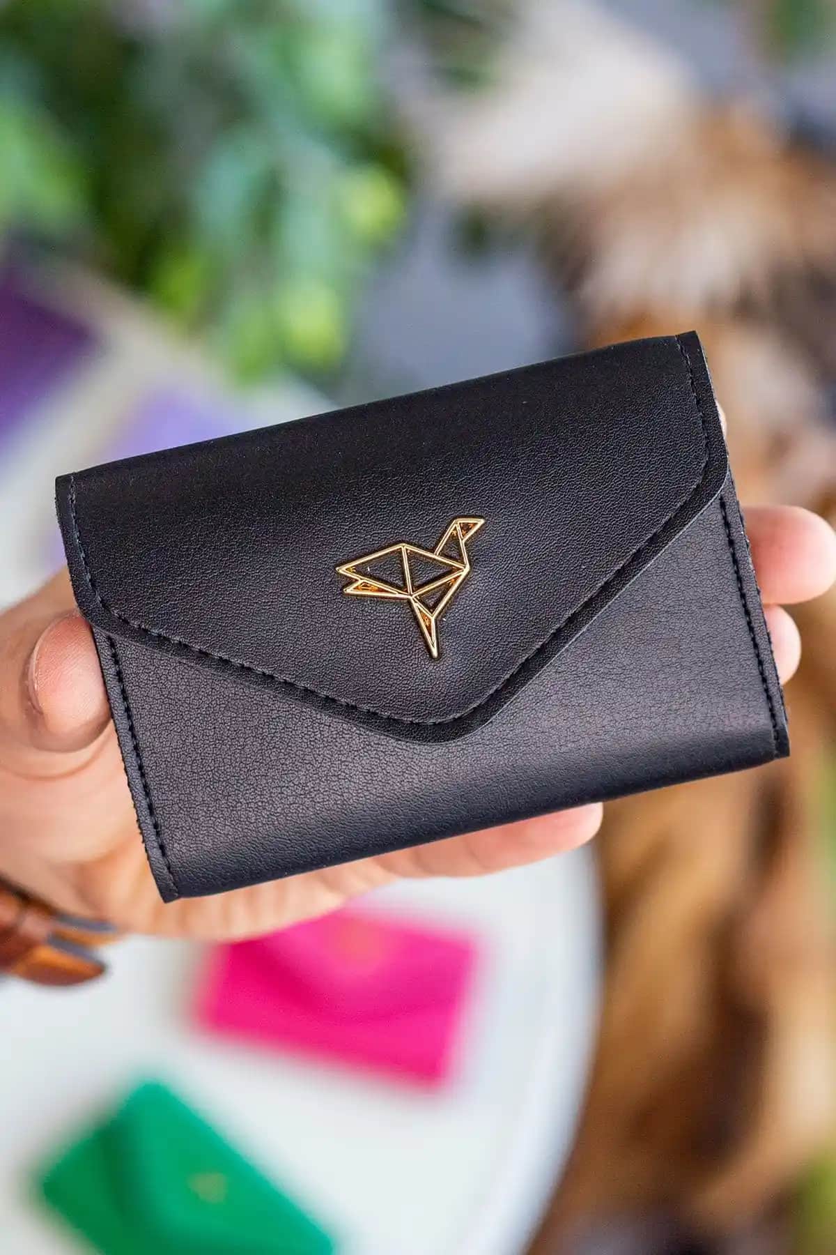 Garbalia Lviv Vegan Deri Akordiyon Kartlık Siyah Şık ve Pratik Tasarım