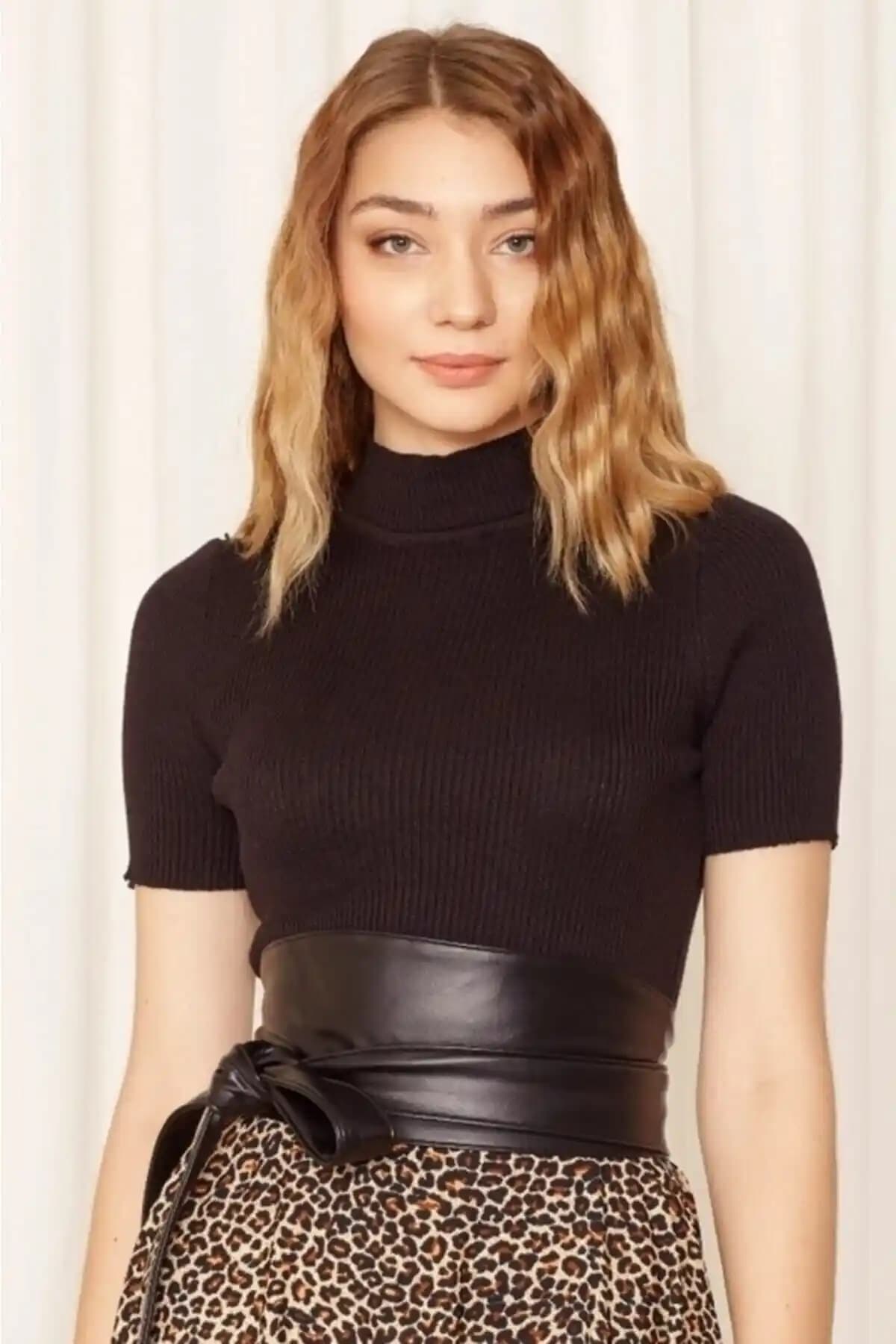 Genel Markalar Kadın Siyah Bağlamalı Suni Deri Kemer Şık ve Dayanıklı Tasarım