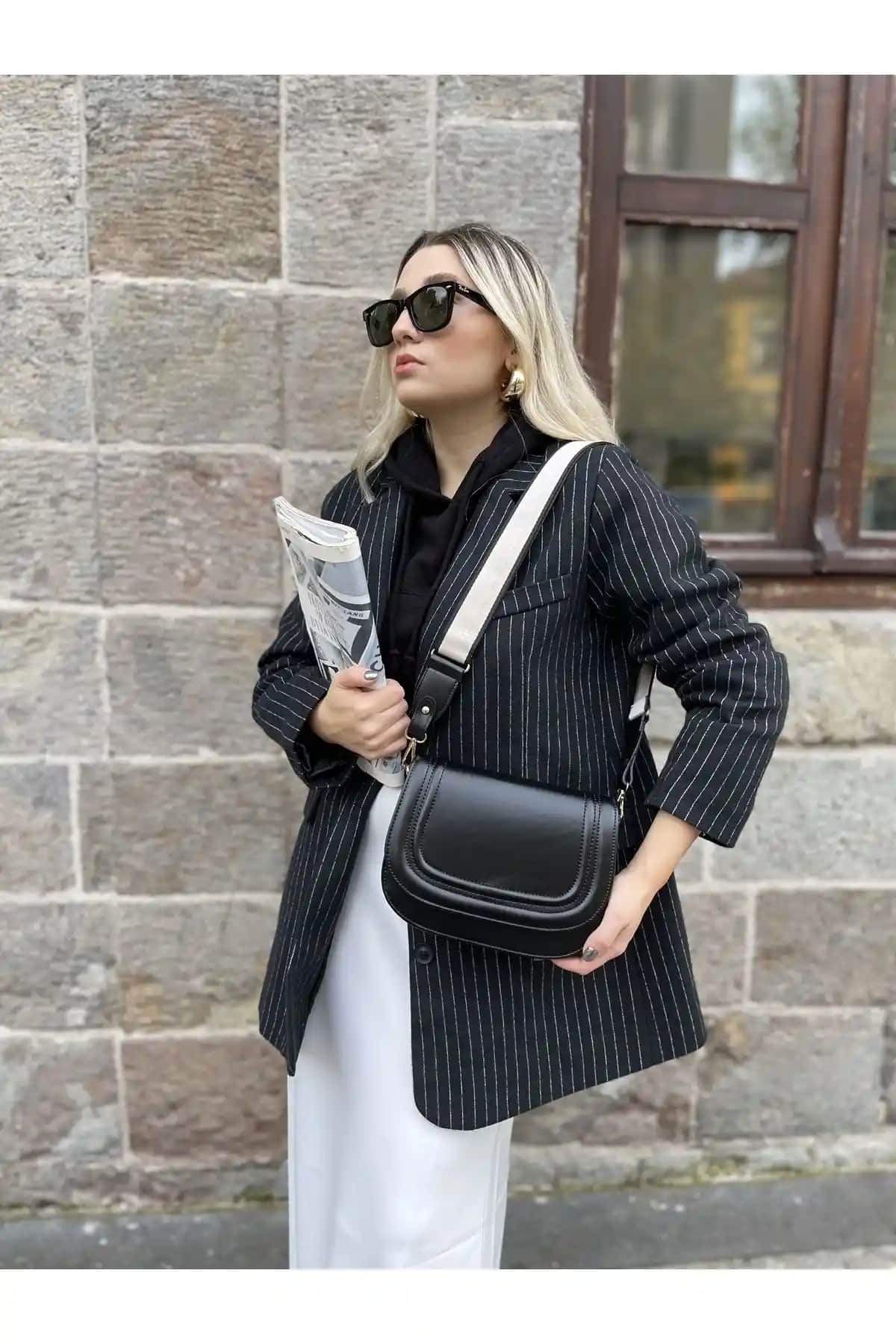 Genel Markalar Kadın Siyah Kalın Çapraz Askılı Çanta Günlük ve Şık Kullanım İçin İdeal